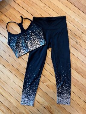 Splendid Black Ombre Speckle Leggings & Sports Bra Set